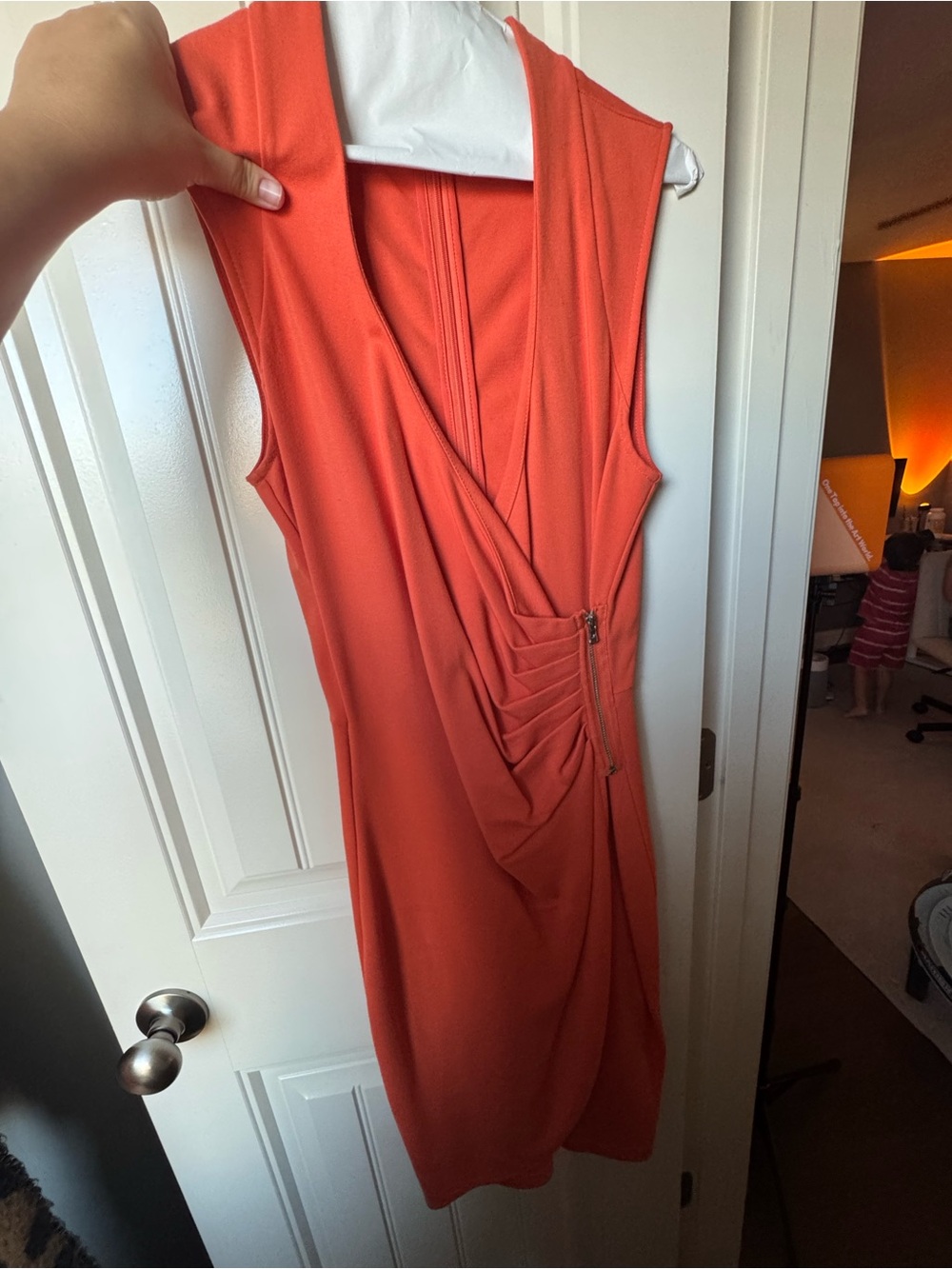 Kenneth Cole New York Coral-Orange Sleeveless Draped Wrap Dress